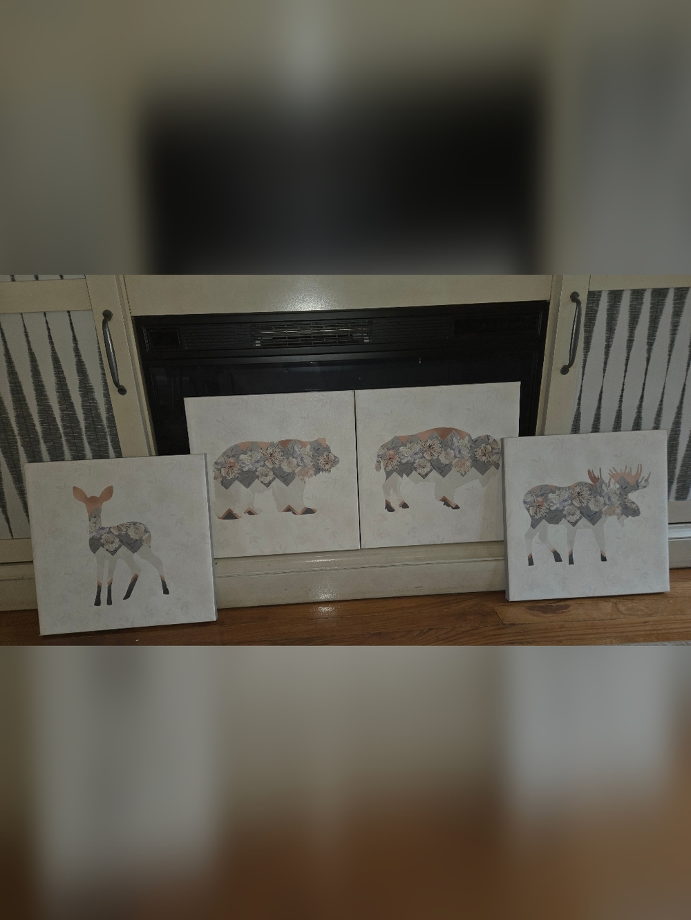Floral Bear Diptych Wall Art - Neutral Tones